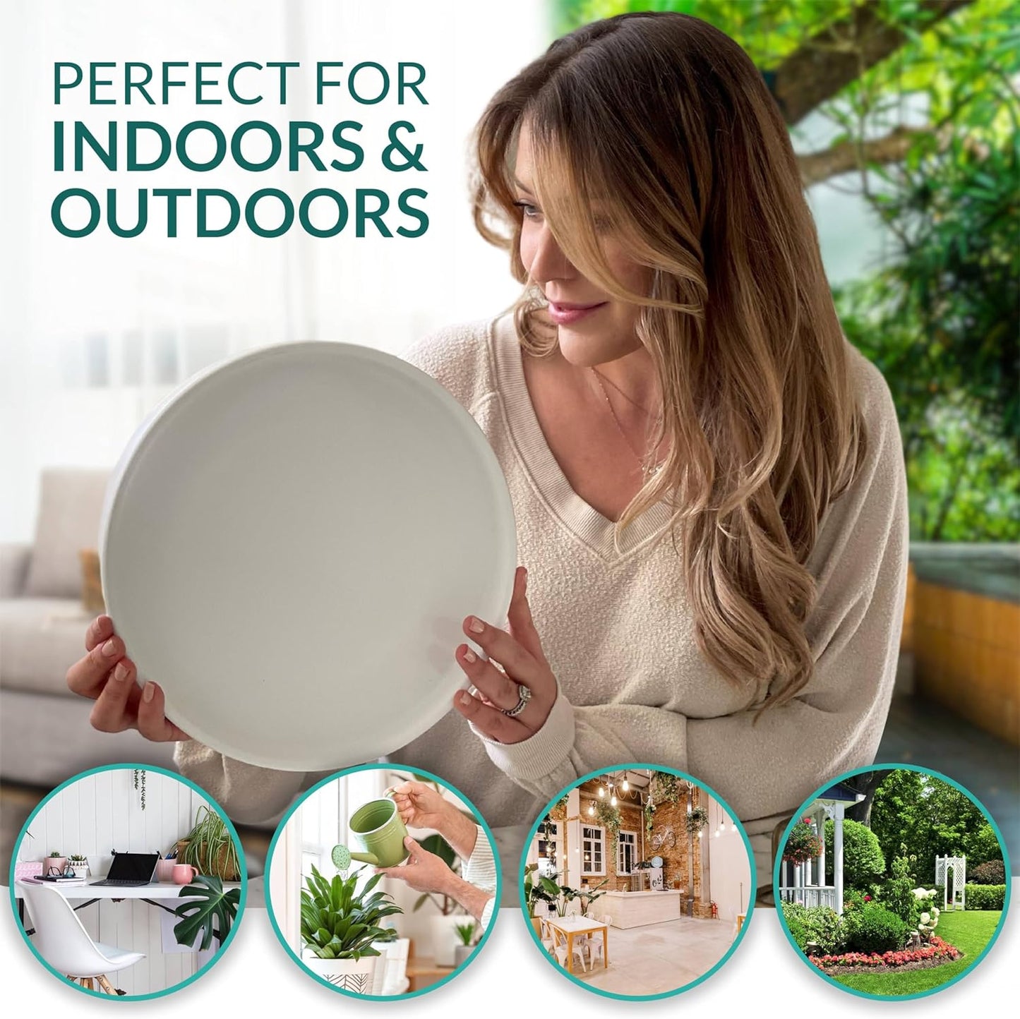 Heavy Duty Ceramic Black Plant Saucer - with Silicone Feet for Added Surface Protection - Scratch-Resistant Plant Drip Trays for Pots 8.3" at the Base or Less, Plant Plate, 7-8 Inch Plant Saucer