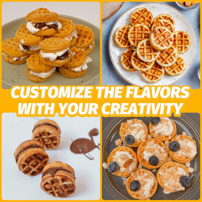 FineMade Mini Waffle Maker Machine, Small Waffle Bites Maker for Kids, Makes 8 x 2” Tiny Waffle Bites, Ideal for Breakfast, Snacks, Desserts and More