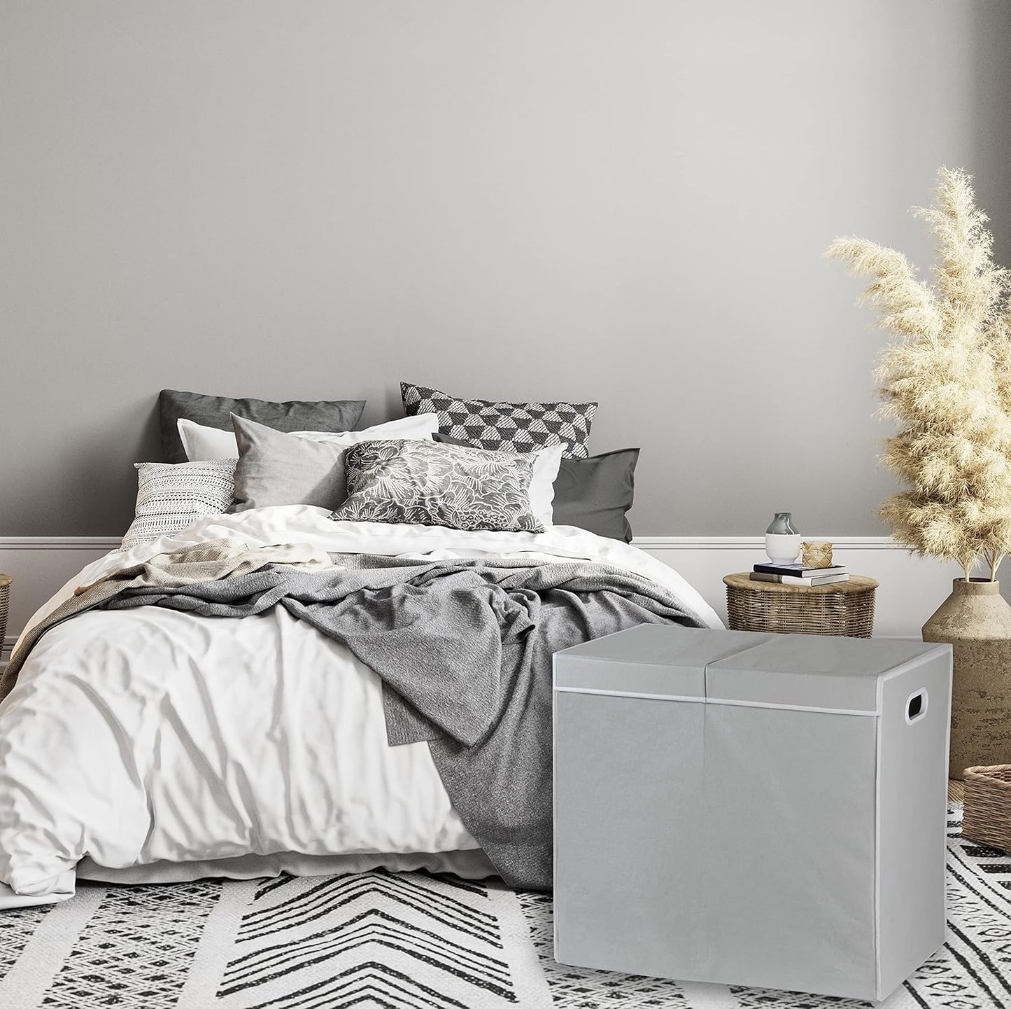 SimpleHouseware Double Laundry Hamper with Lid and Removable Laundry Bags, Beige