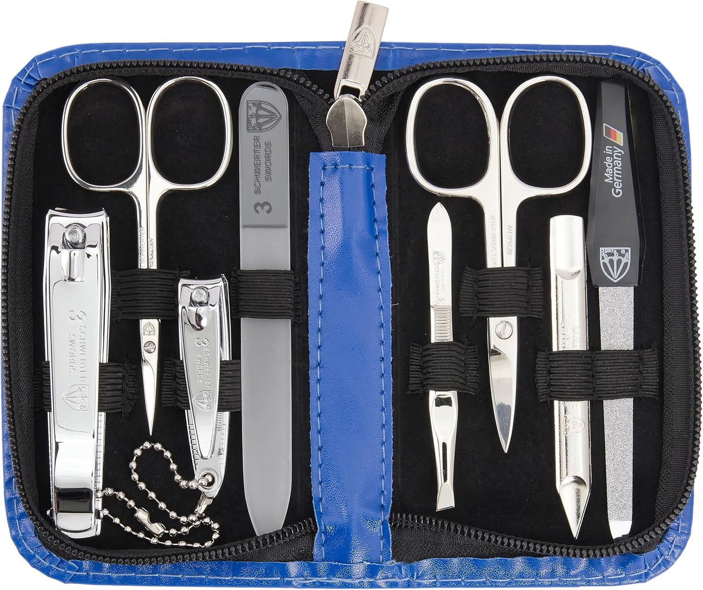 3 Swords Germany - brand quality 8 piece manicure pedicure grooming kit set for professional finger & toe nail care scissors clipper fashion leather case camou in gift box, Made in Germany