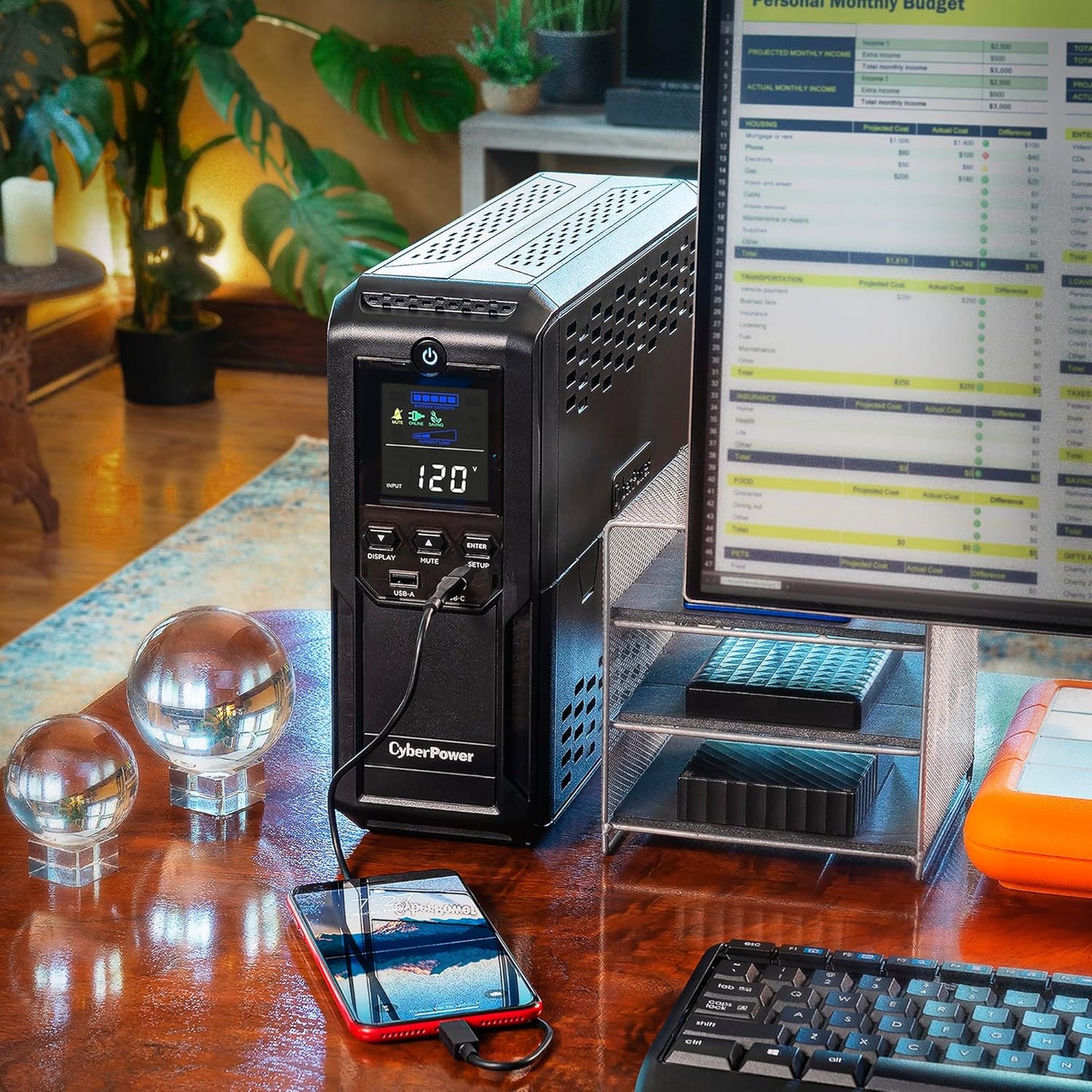 CyberPower CP1500AVRLCD3 Intelligent LCD UPS System, 1500VA/900W, 12 Outlets, 2 USB Ports, AVR, Mini Tower, Black