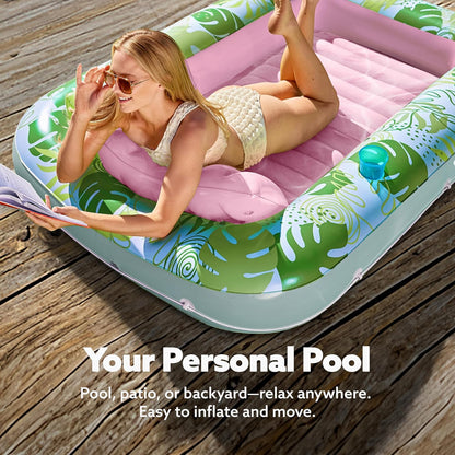 Sloosh Inflatable Tanning Pool Lounger Float-XL, 85" x 57" Extra Large Suntan Sun Tan tub for Adults, Bed Blow up, Raft Lounge Floatie, XL-Blue
