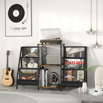 Record Player Stand with Vinyl Storage, Record Player Table with Record Storage 200 Albums, Turntable Stand with Record Holder Vinyl Display Shelf, Record Cabinet Media Stereo (White) - PuriLite