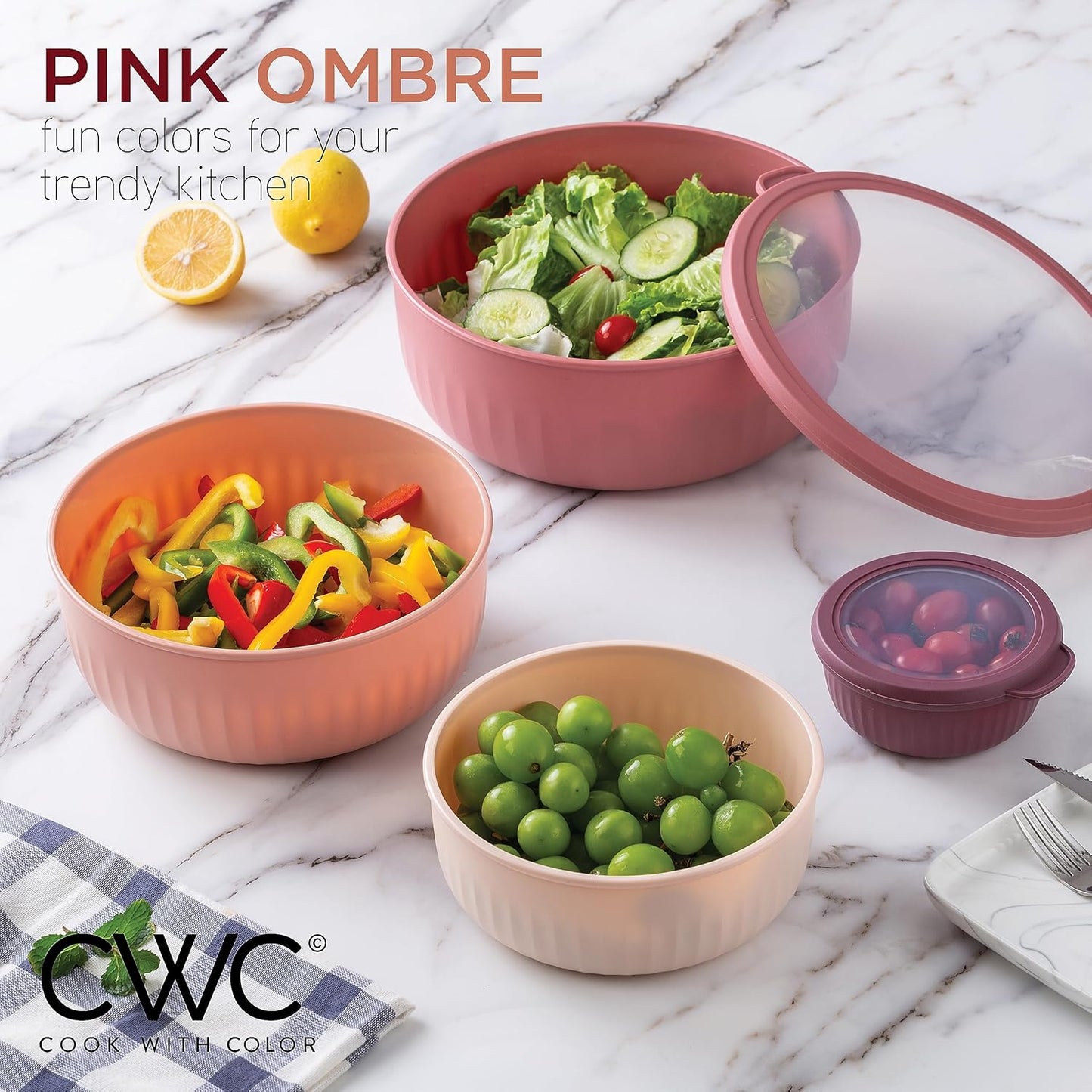 COOK WITH COLOR Prep Bowls with Lids- 8 Piece Nesting Plastic Small Mixing Bowl Set with Lids (Teal Ombre)