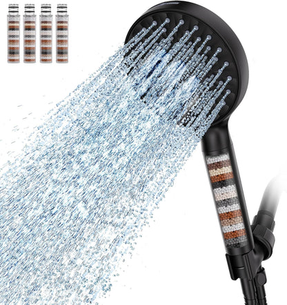 Filtered Shower Head with Handheld, High Pressure 9 Spray Mode Chrome Showerhead with Filters,Detachable Shower Head,Water Softener Filters Beads for Hard Water -Remove Chlorine