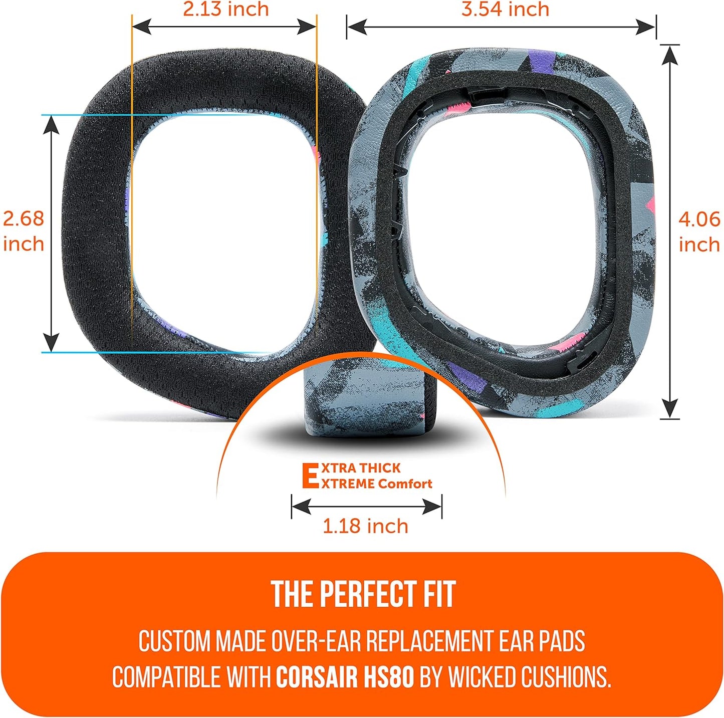 WC Freeze HS80 - Cooling Gel Earpads for Corsair HS80 RGB Wireless, Wired, & HS80 Max by Wicked Cushions - Elevate Comfort, Thickness & Sound Isolation for Epic Gaming Sessions | Black