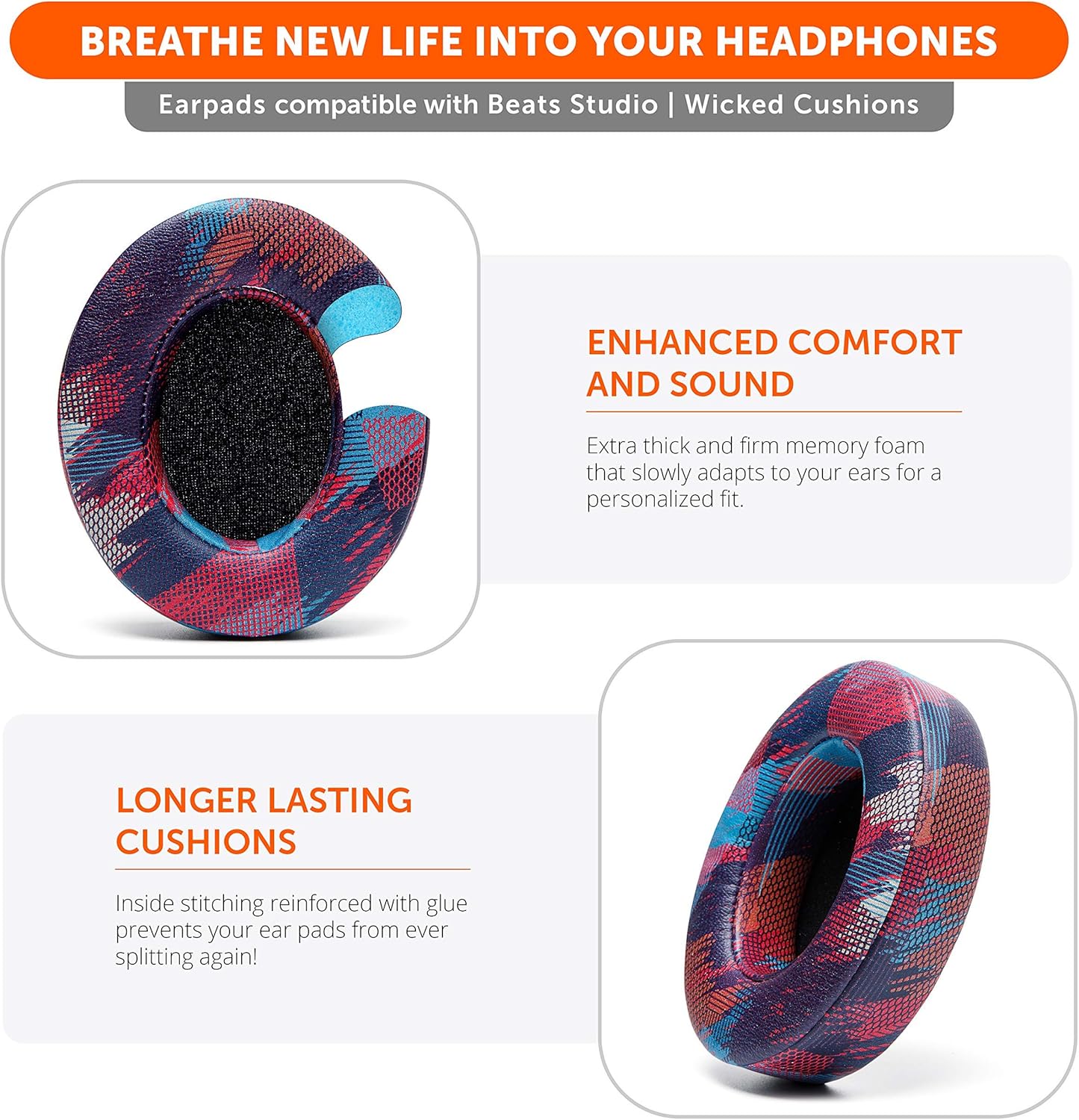 WC Wicked Cushions Replacement Ear Pads for Beats Studio 2 & 3 (B0501, B0500) Wired & Wireless | Does NOT Fit Beats Solo | Softer PU Leather, Enhanced Foam & Stronger Adhesive | Black