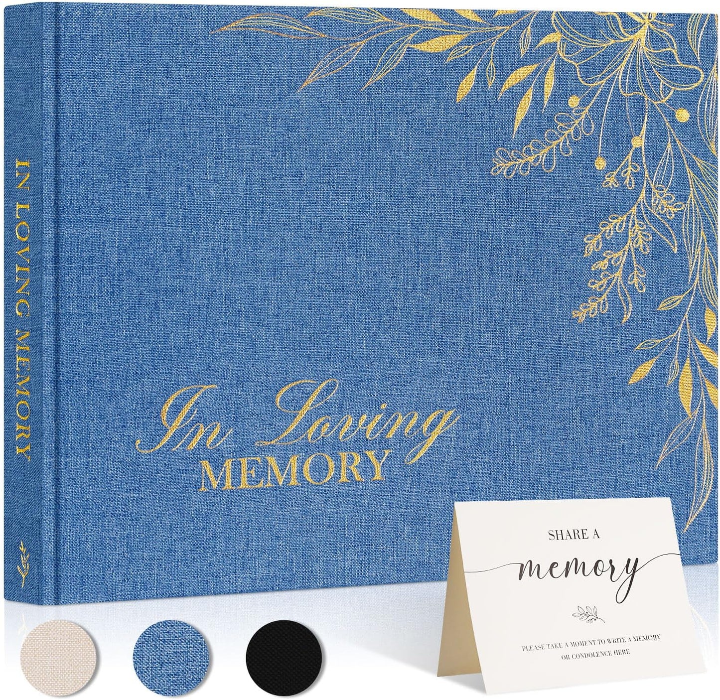 Lanpn Funeral Guest Book for Memorial Service, Linen in Loving Memory Registry Guest Book, Funeral Favors Sign in Books for Guests Celebration of Life Memory Book for Funeral with Table Sign, Black
