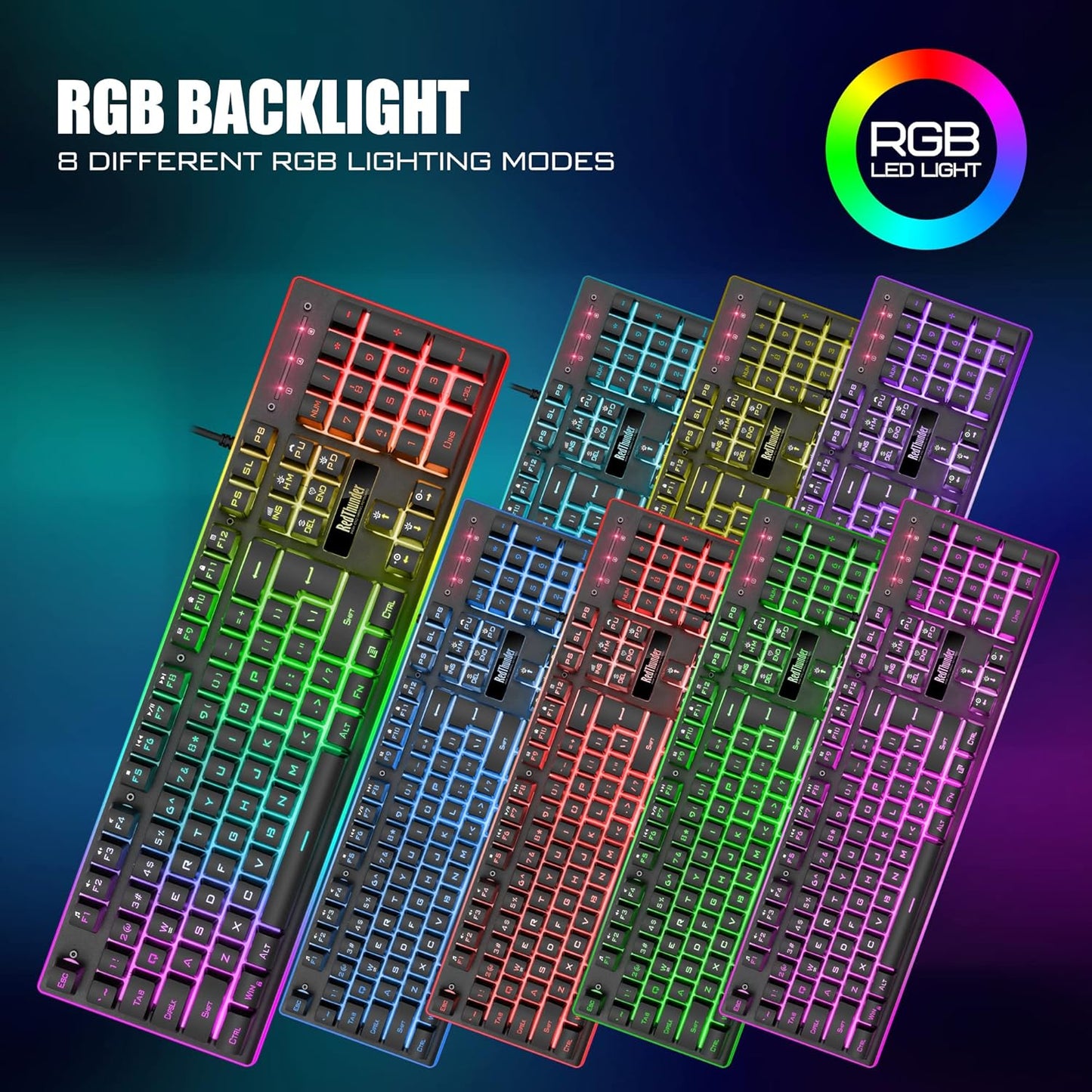 RedThunder K10 Wired Gaming Keyboard and Mouse Combo, True Backlit, Soft Leather Wrist-Rest, Mechanical Feel Anti-ghosting Keyboard + 7D 3200DPI Mice for PC Gamer (White)