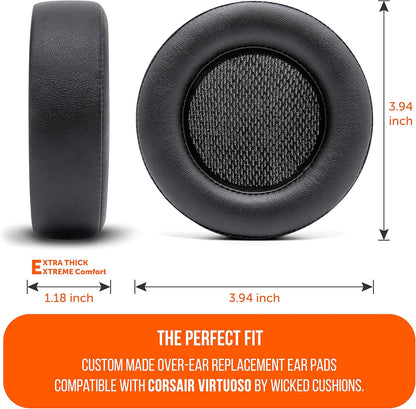 WC Upgraded Replacement Earpads for Corsair Virtuoso RGB Wireless Gaming Headset Made by Wicked Cushions | Improved Durability, Thickness, Softer Leather, and Sound Isolation | (90s Black)