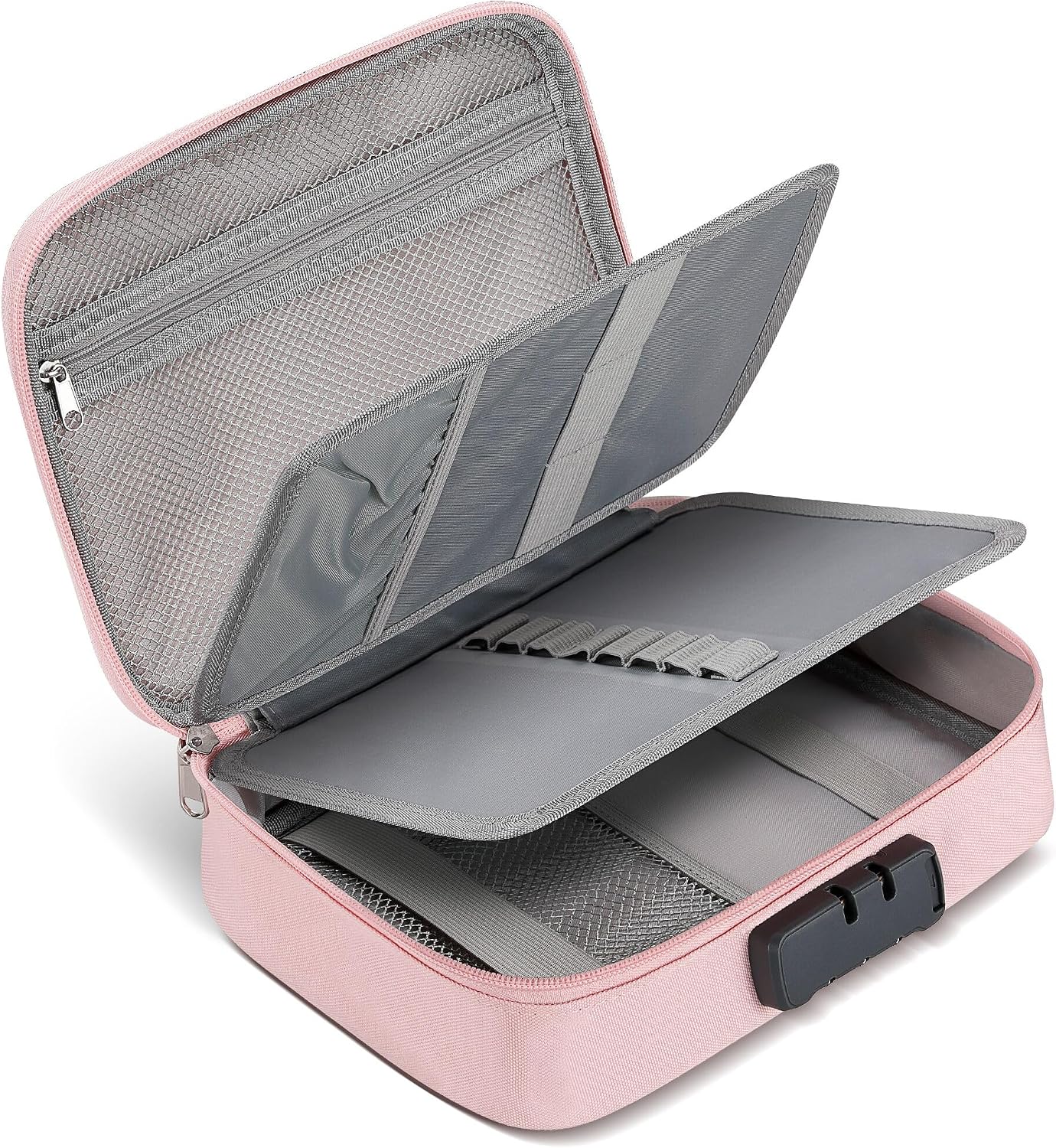 Zannaki Large Capacity Pencil Pouch Case with Lock, Pen Marker Stationery Bag Art Supply Storage Organizer Box for Bullet Journal Middle High School College Student Teen Girl Boy Women Adult, Pink