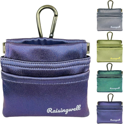 Raisingwell Dog Treat Pouch, Black Pocket Sized Pet Training Pouch, Cotton Fabric, Hand Free Dog Walking Bag with Carabiner, Self-Closing Pet Feed Snack Reward, for Pet Puppy Travel or Outdoor Use