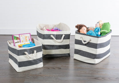 DII Storage Basket or Bin, Collapsible & Convenient Storage Solution for Office, Bedroom, Closet, Toys, Laundry (Large) - Pink Rugby Stripe