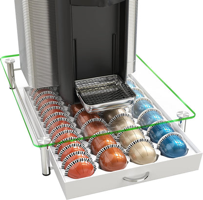 DecoBrothers Vertuo Pod Holder VertuoLine Drawer Storage for Nespresso Coffee Capsules, Crystal Tempered Glass, White