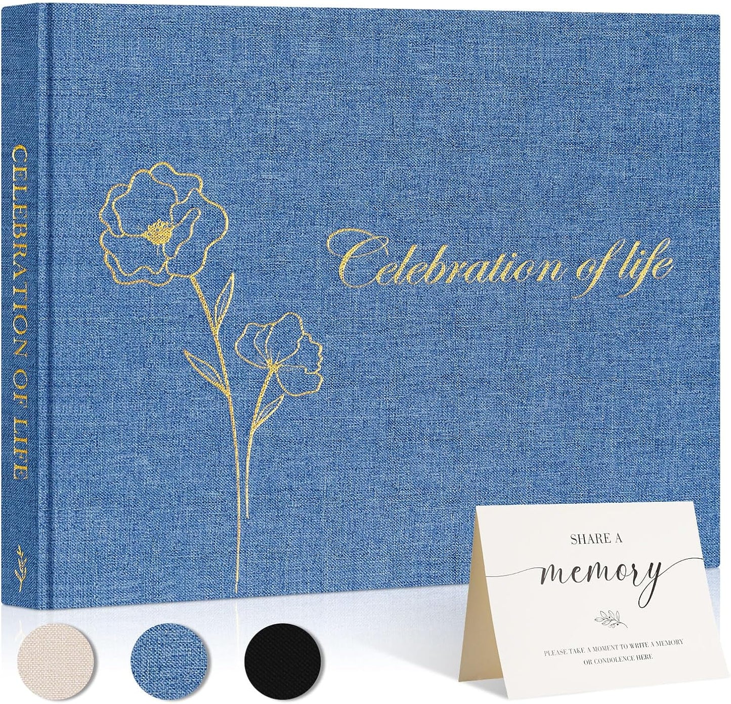 Lanpn Funeral Guest Book for Loving Memory, Linen Memorial Service Registry Guest Book, Funeral Favors Sign in Books for Guests, Celebration of Life Memory Book for Funeral with Table Sign, Beige