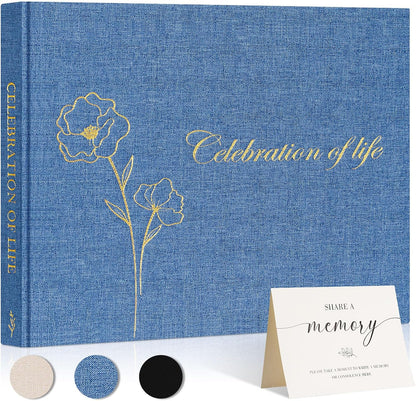 Lanpn Funeral Guest Book for Loving Memory, Linen Memorial Service Registry Guest Book, Funeral Favors Sign in Books for Guests, Celebration of Life Memory Book for Funeral with Table Sign, Beige