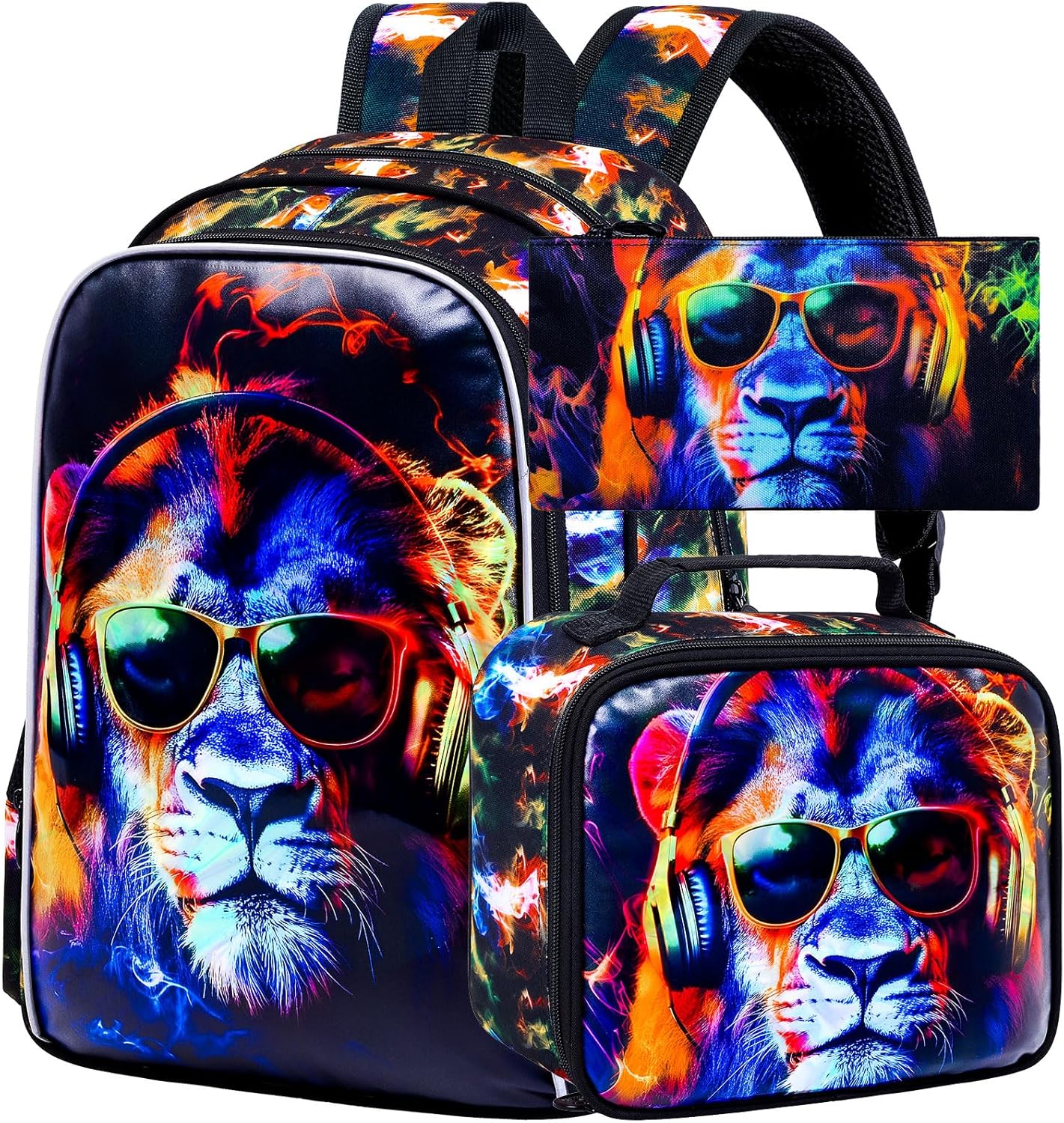 3pcs Backpack for Boys and Girls, 16” Kids Kindergarten Bookbag with Lunch Box, Cute Elementary Backpacks for Boy Girl