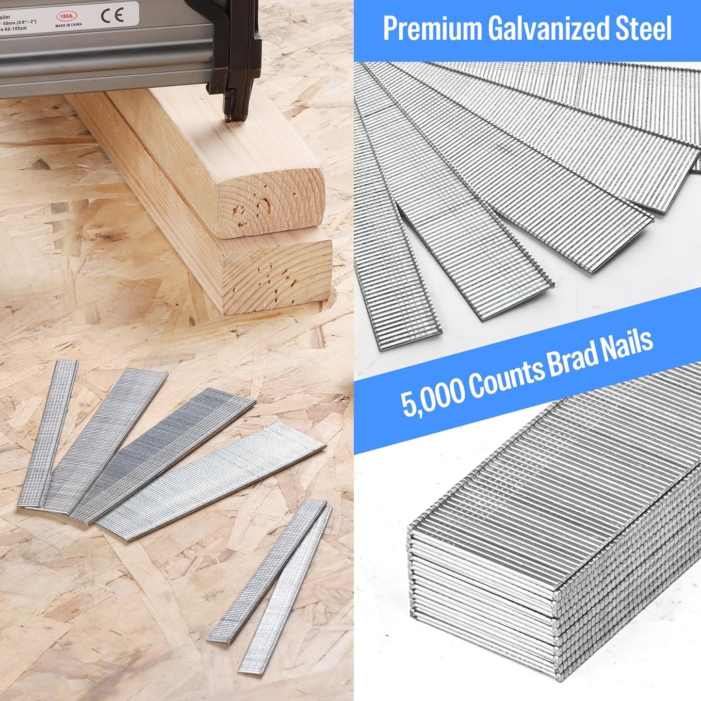 meite F50 18 Gauge 2-Inch Leg Length Galvanized Brad Nail Ideal for Upholstery, Trims, Molding, Woodworking 5000pcs/Box (1 Box)