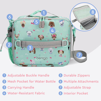 Bentgo® Kids Lunch Bag - Durable, Double Insulated, Water-Resistant Fabric, Interior & Exterior Zippered Pockets, Water Bottle Holder - Ideal for Children 3+ (Shark)