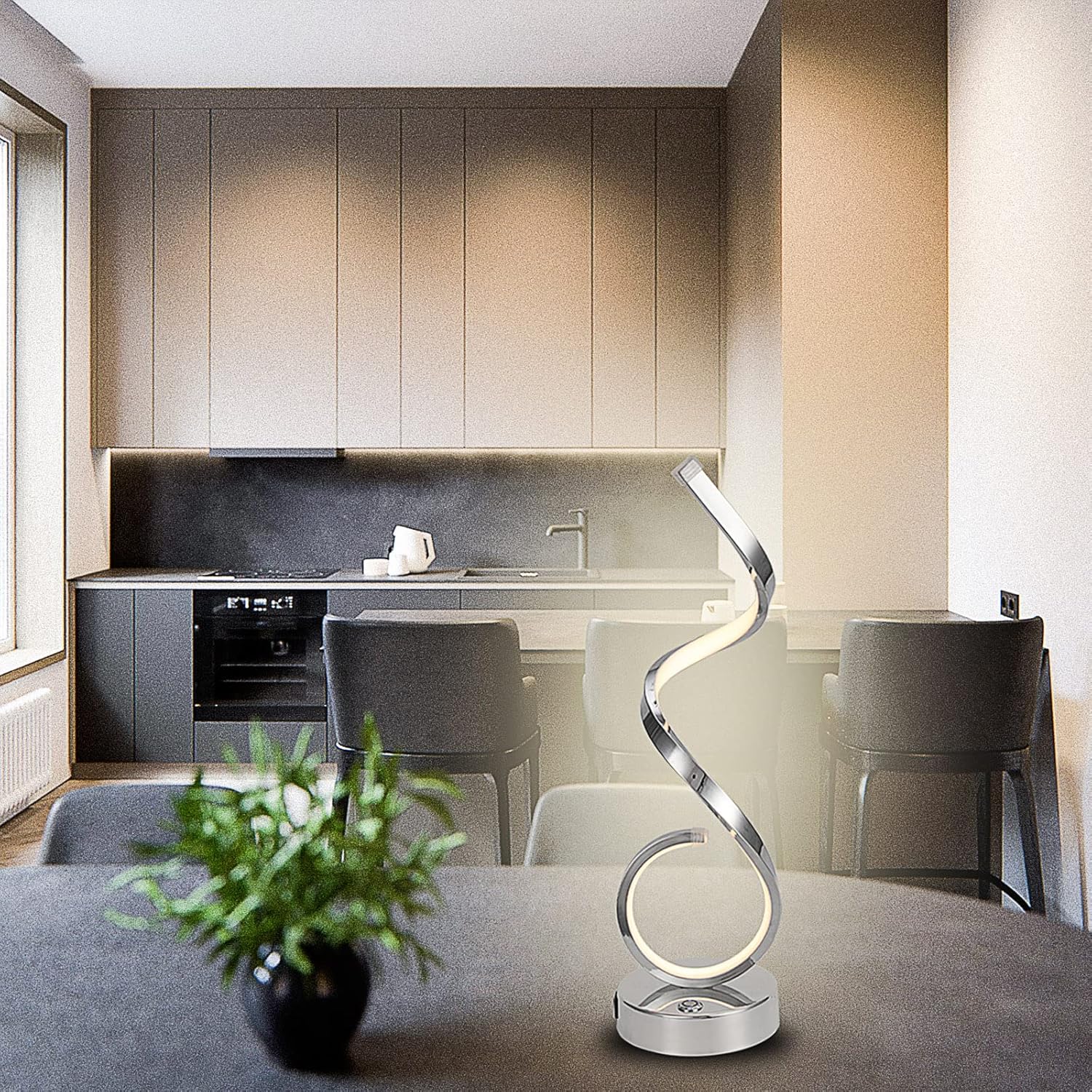 Modern Spiral LED Table Lamp with Touch Control | 22W Dimmable Desk Lamp with USB Charging for Bedroom, Living Room, Office - PuriLite