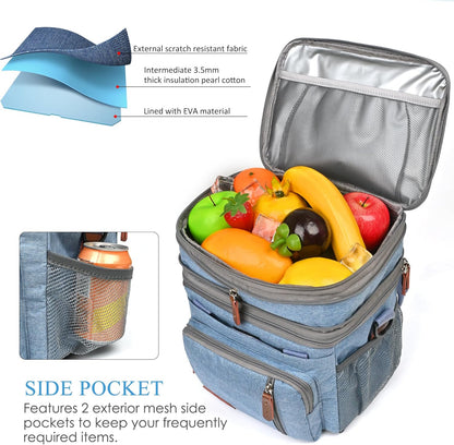 Lunch Bag for Women Men Double Deck Lunch Box - Leakproof Insulated Soft Large Lunch Cooler Bag, MIYCOO (Black,15L)