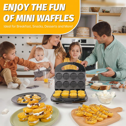 FineMade Mini Waffle Maker Machine, Small Waffle Bites Maker for Kids, Makes 8 x 2” Tiny Waffle Bites, Ideal for Breakfast, Snacks, Desserts and More