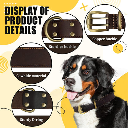 QRDA Leather Dog Collar Brown Dog Training Collar Heavy Duty Premium Leather Dog Collar Dog Collars for Medium/Large Dogs