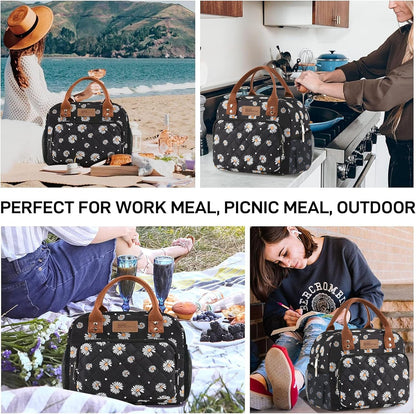 HOMESPON Lunch Bag for Woman Man Adults with Front Pocket Insulated Lunch Tote Lunch Box Container for Work Picnic or Travel(Black)