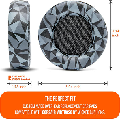 WC Upgraded Replacement Earpads for Corsair Virtuoso RGB Wireless Gaming Headset Made by Wicked Cushions | Improved Durability, Thickness, Softer Leather, and Sound Isolation | (90s Black)