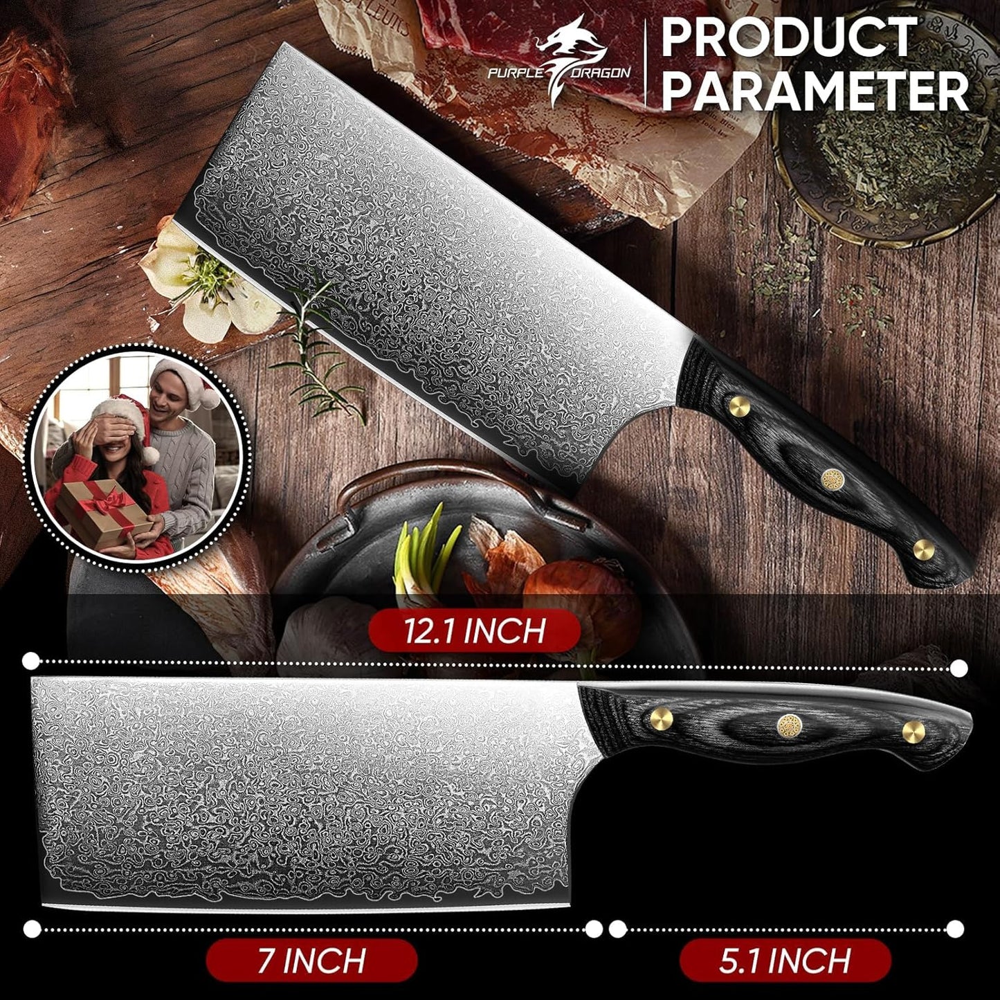 Purple Dragon Damascus Fish Fillet Knife - 7 inch Flexible Boning Knife with VG10 Core, Kitchen Slicing Knife with Full Tang Handle, Birthday Dad Mom Gift