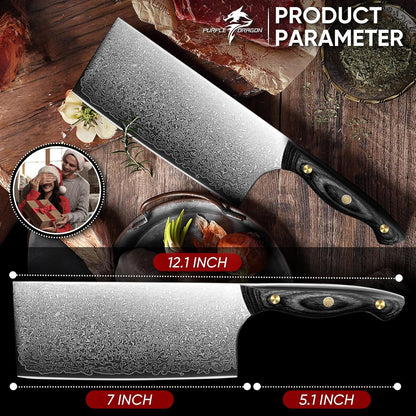 Purple Dragon Damascus Fish Fillet Knife - 7 inch Flexible Boning Knife with VG10 Core, Kitchen Slicing Knife with Full Tang Handle, Birthday Dad Mom Gift