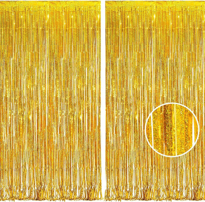 BRAVESHINE Pink Glitter Tinsel Foil Fringe Curtain - 2 Pcs 3.2x8.2 ft Metallic Party Supplies Photo Backdrop for Girl Princess Birthday Unicorn Bachelorette Butterfly Bridal Shower Party Decorations