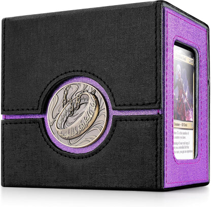 Kabinka Commander Deck Box for MTG with Metal Emblem, Card Deck Box with Dice Tray, Hold 100 Double-Sleeved Cards for TCG/PTCG, Cards Storage Case, 35PT Magnetic Card Holder (Black& Purple, Lotus)