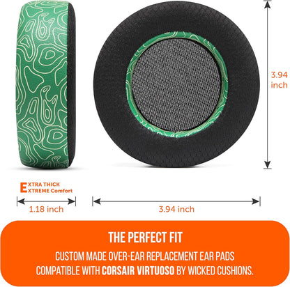 WC Freeze Virtuoso - Hybrid Fabric Cooling Gel Replacement Earpads for Corsair Virtuoso Gaming Headset, Made by Wicked Cushions, Improved Durability, Thickness and Sound Isolation |90s Black