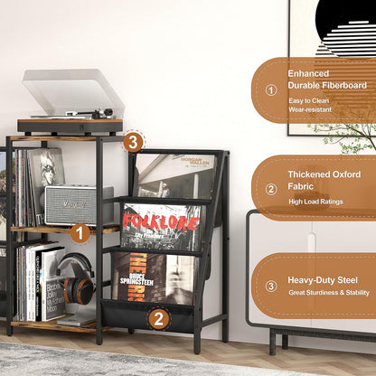 Record Player Stand with Vinyl Storage, Record Player Table with Record Storage 200 Albums, Turntable Stand with Record Holder Vinyl Display Shelf, Record Cabinet Media Stereo (White) - PuriLite