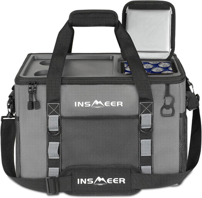 INSMEER Hard Top Soft Cooler with 2 Cup Holders, Large Foldable Cooler Bag - 40L/70 Cans, 100% Leakproof/Insulated/Portable Glaciere with Shoulder Strap for Travel, Beach, Camping, BBQ, Events