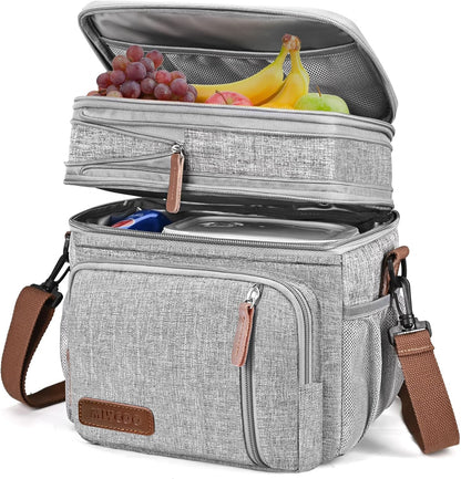 Lunch Bag for Women Men Double Deck Lunch Box - Leakproof Insulated Soft Large Lunch Cooler Bag, MIYCOO (Black,15L)