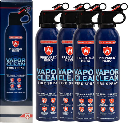 Vapor Clean Fire Spray by Prepared Hero - 8 Pack - Portable Fire Extinguisher for Home, Car, Garage, Kitchen - Works on Electrical, Grease, Battery Fires & More - Compact, Easy to Use