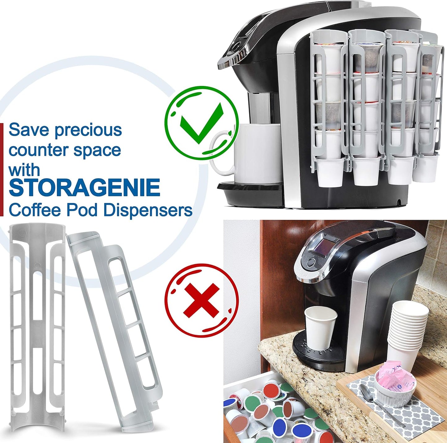 STORAGENIE Coffee Pod Holder for Kerig Kcup, Red Side Mount K Cup Storage, Coffee Pod Organizer, Perfect for Small Counters