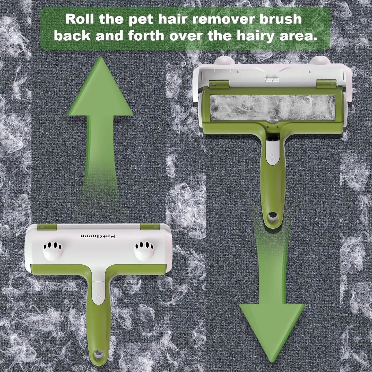 Pet Hair Remover Roller, Reusable Dog Cat Hair Removal Brush, Self Clean Lint Roller Pet Fur from Carpet, Furniture, Rugs, Bedding, Sofa-Green and White