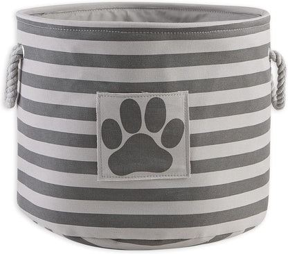 DII Bone Dry RoundSmall Pet Toy and Accessory Storage Bin, 12"(Dia) x9(H), Collapsible Organizer Storage Basket for Home Decor, Pet Toy, Blankets, Leashes and Food-Gray Stripes