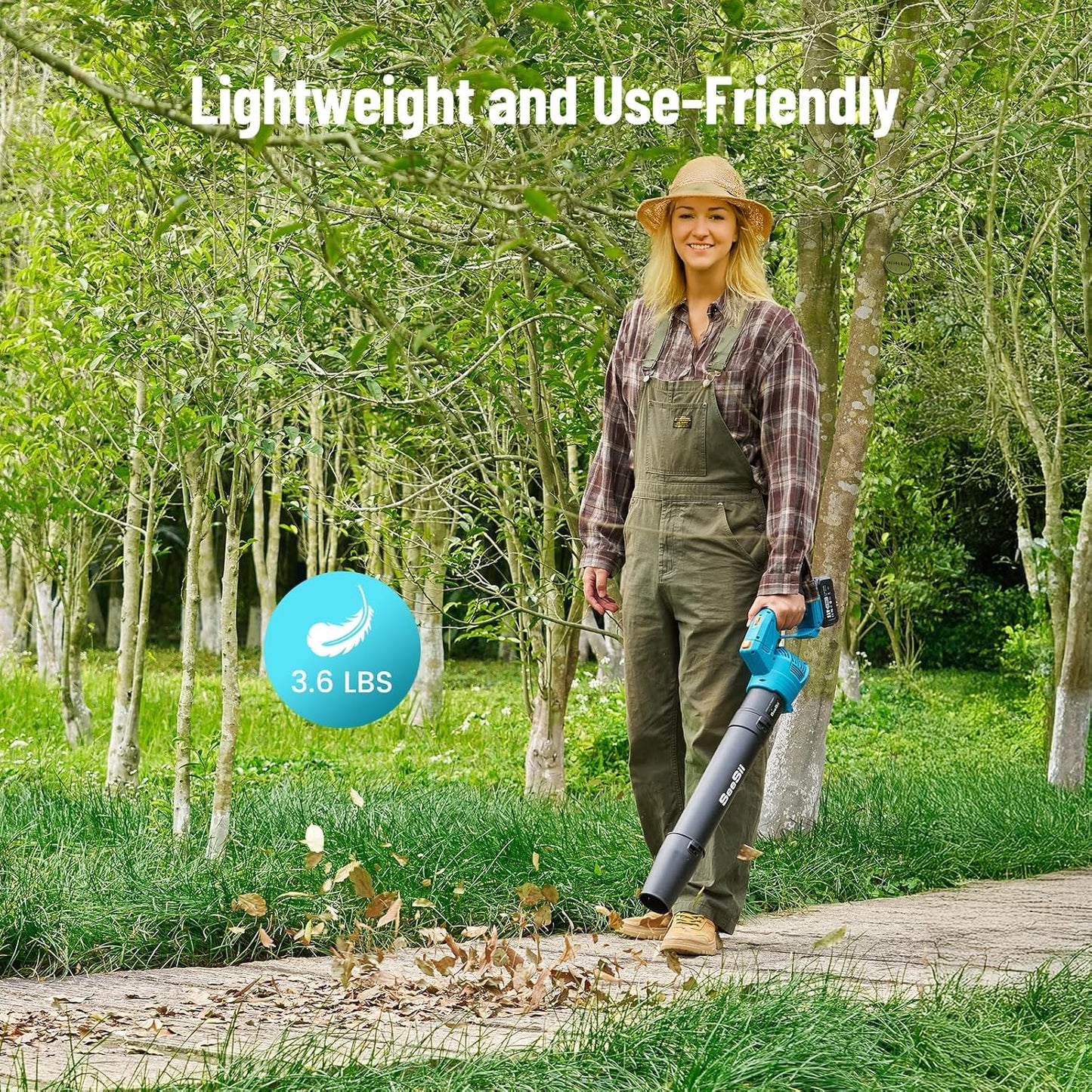 SeeSii Leaf Blower Cordless with 2 * 4.0Ah Batteries and Charger,5 Speed Mode Electric Rotatable Outdoor Blower for Lawn Care and Leaves Cleaning,Powerful and Lightweight for Yard, Patio,Garden,Grass