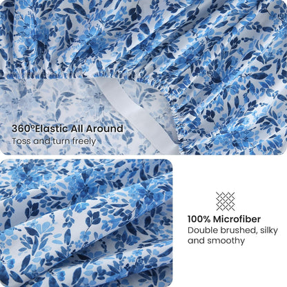 Viviland Floral Queen Sheet Set - 4 Piece Vintage Pink & Yellow Flower Patterned Bed Sheets - Soft, Breathable Microfiber Sheets with Deep Pocket, Non-Slip Fitted Sheets & Pillowcases