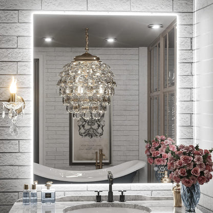 Keonjinn 40 x 32 Inch LED Bathroom Mirror with Acrylic, Backlit Mirror Anti-Fog, Lighted Bathroom Mirror for Wall, CRI90 High Definition Dimmable Large Makeup Mirror(Horizontal/Vertical)