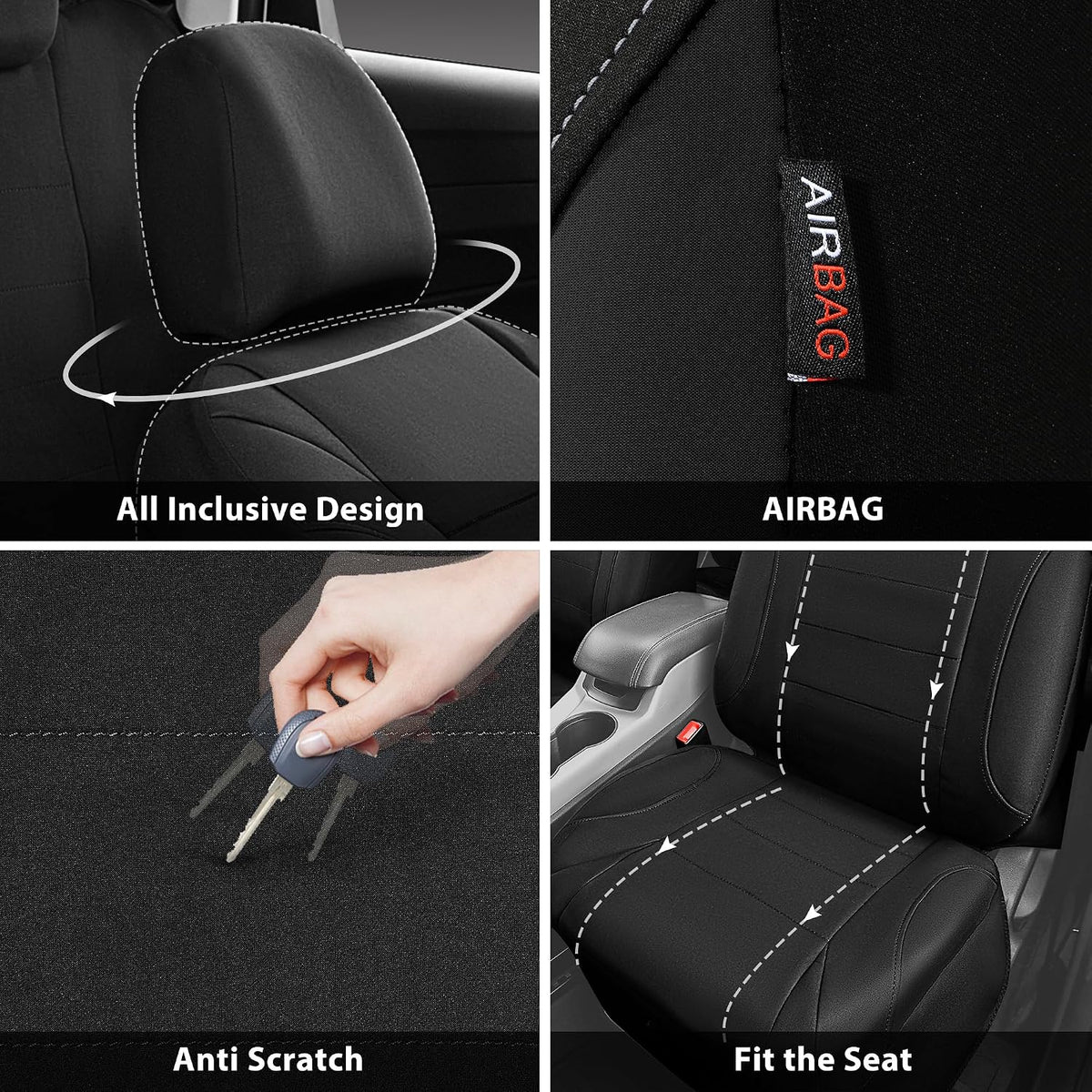 CAR Pass Neoprene Waterproof Two Front Car Seat Covers Set- Universal Fit for Vehicles, Airbag Compatiable(Black)