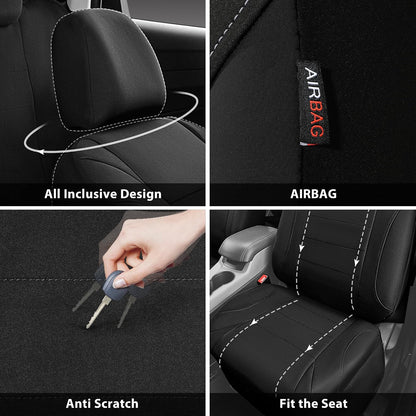 CAR Pass Neoprene Waterproof Two Front Car Seat Covers Set- Universal Fit for Vehicles, Airbag Compatiable(Black)