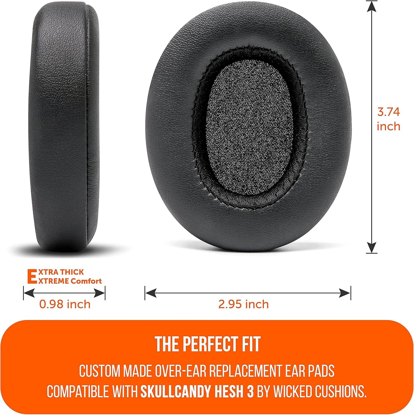 WC Replacement Earpad Cushions for Skullcandy Hesh 3 & Crusher Over-Ear Headphones Made by Wicked Cushions | Improved Durability and Thickness for Improved Comfort and Noise Isolation | 90's Black