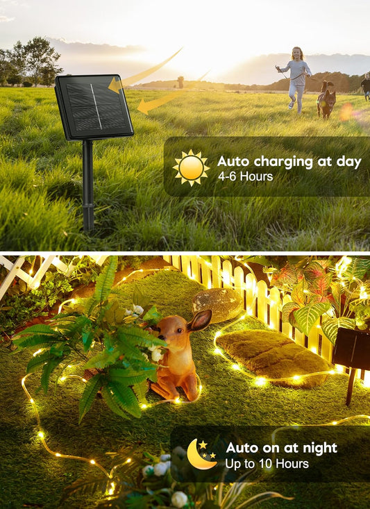 Minetom Solar String Lights Outdoor Waterproof, 72FT 200 LED Rope Lights with 8 Lighting Modes, Solar Christmas Outdoor Lights for Patio Garden Yard Porch Wedding Party Decoration, Warm White
