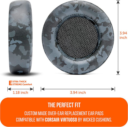 WC Upgraded Replacement Earpads for Corsair Virtuoso RGB Wireless Gaming Headset Made by Wicked Cushions | Improved Durability, Thickness, Softer Leather, and Sound Isolation | (90s Black)