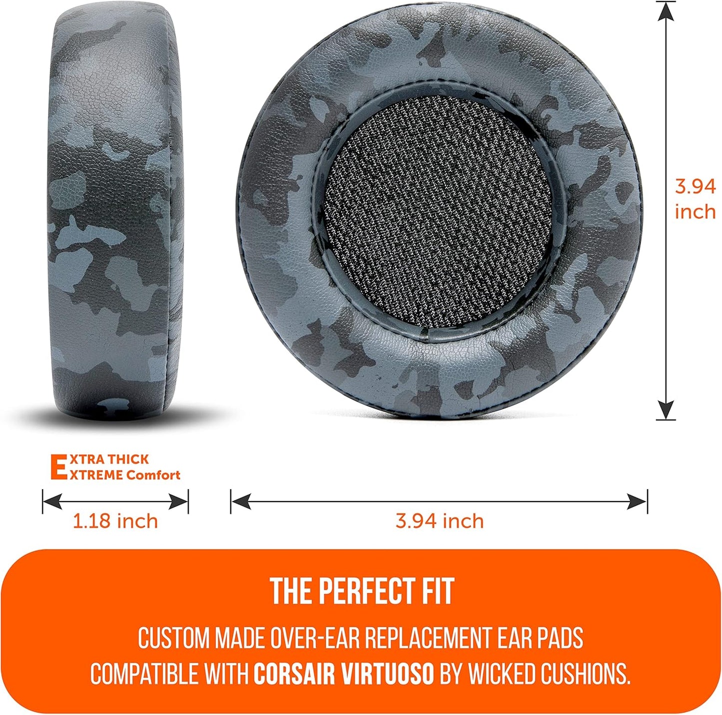 WC Upgraded Replacement Earpads for Corsair Virtuoso RGB Wireless Gaming Headset Made by Wicked Cushions | Improved Durability, Thickness, Softer Leather, and Sound Isolation | (Geo Grey)